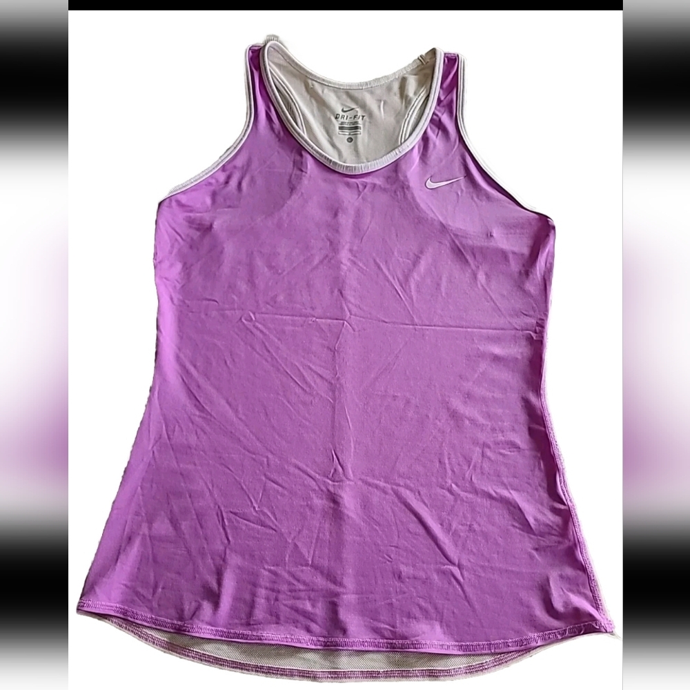Nike Dri Fit Advantage Mesh Purple White Gym Tennis Court Tank Top Size L